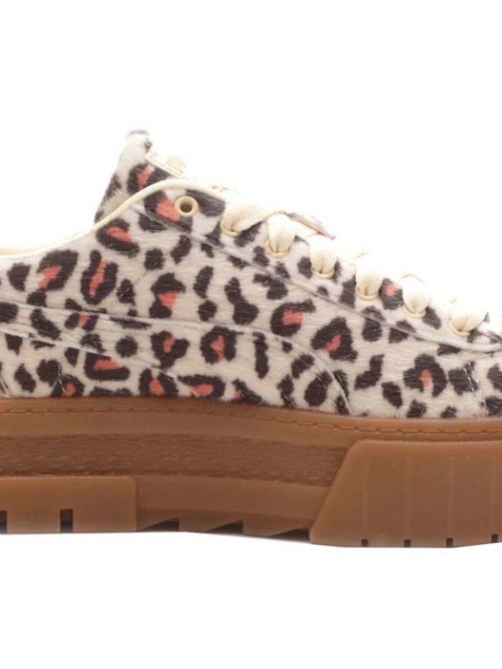 PUMA Leopard Print Pony Hair Platform Sneakers (Gum Sole, Cream Laces) Size 7.5 - Picture 3 of 8